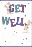The scene on this get well card is instantly uplifting-a playful teddy bear and an exuberant puppy seem to leap from the page, lending their sweet companionship to anyone in need of cheer in Hampstead Garden Suburb. The duo enthusiastically holds up the bright, oversized 'Get Well' lettering, each letter shaded in rich indigos, teals, and purples that pop against a creamy, tranquil backdrop. Scattered throughout, shimmering stars add a dash of whimsy and hope, as if echoing the spring blossoms found along neighbouring streets. Every detail-from the bear's plush fur to the puppy's floppy, inviting ears-conveys an unmistakable sense of closeness and reassurance, reminiscent of sharing a comforting bouquet crafted by a local florist. The artwork is alive with light and joy, and its tactile appeal stirs heartfelt optimism: the perfect pairing to brighten the day of anyone recovering near Hampstead Heath or the stately lanes of NW11. Sent alone or with fresh flowers, this card's warmth and gentle delight make it a timeless gesture of community care and genuine kindness.